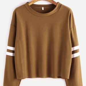 Khaki Varsity Striped Sleeve Crop T-Shirt